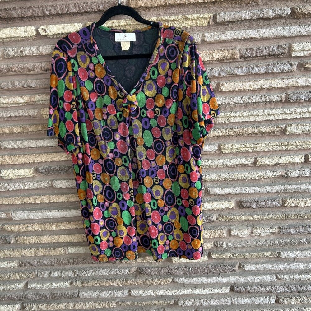 Anthony Mark Hankins Blouse Jersey Knit Polka Dot V Neck Colorful Short Sleeve - Picture 6 of 6
